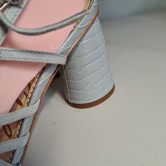 Sam Edelman Daffodil Gray Leather Croc Embossed Strappy Block Heel Sandals 9M - Picture 5 of 10